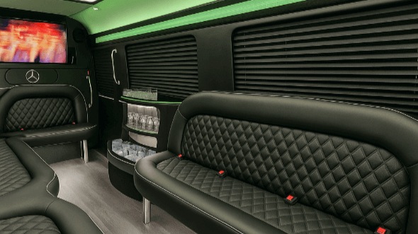 Interior of Charter Bus Company Stillwater's 14 Passenger Sprinter Limousine in Stillwater